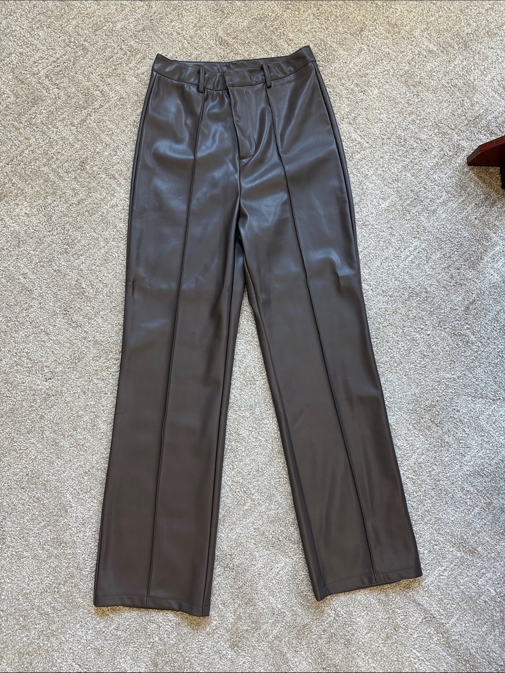Commense Men's Dark Brown Faux Leather Trousers